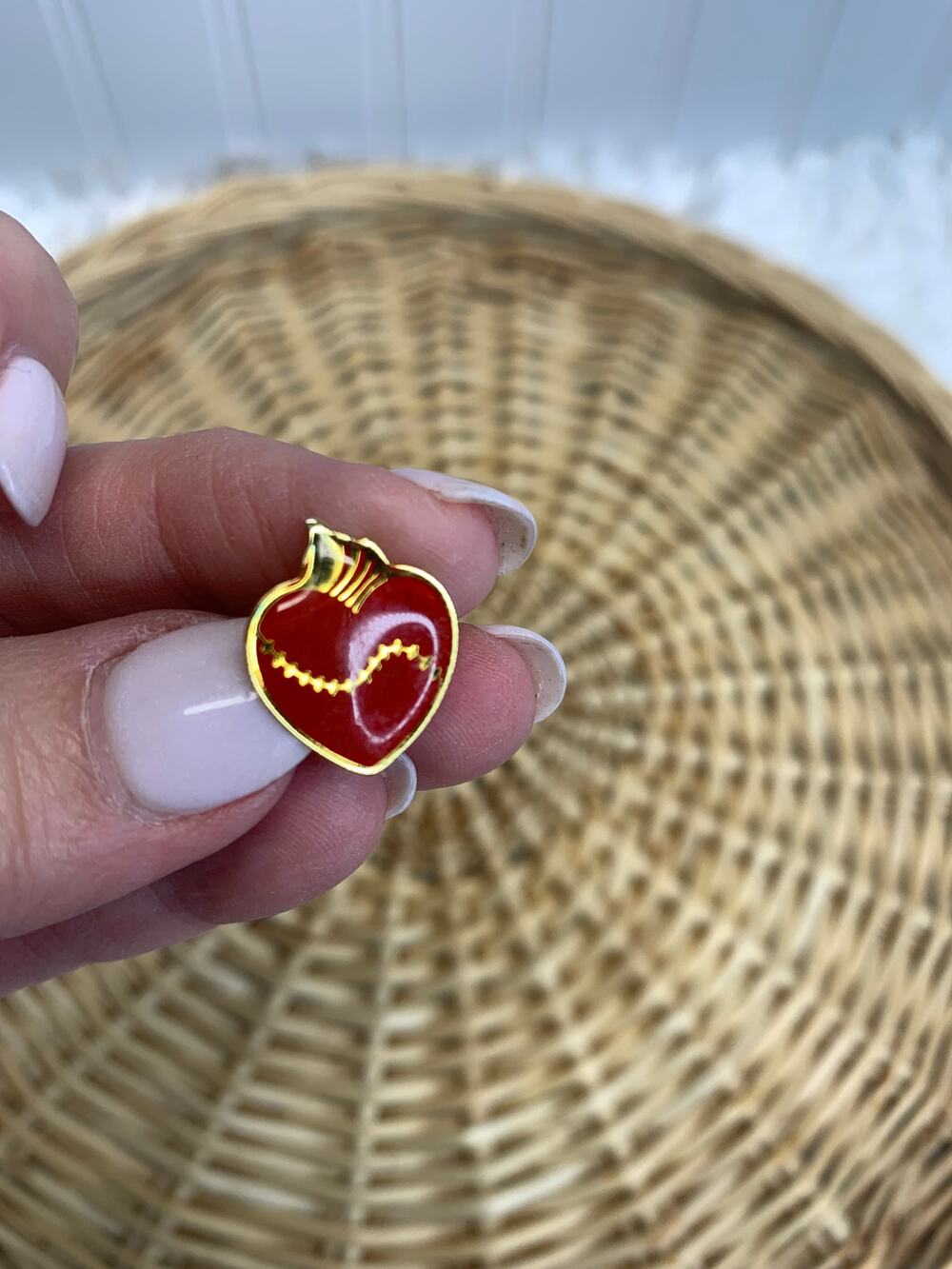 Red Enamel Heart EKG Heartbeat 3/4" x 5/8"